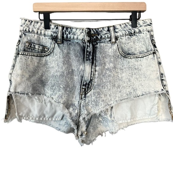 BDG Acid Wash High-Rise Lou Denim Hi-Low Shortie Cut Off Distressed Shorts 32 - Picture 1 of 9